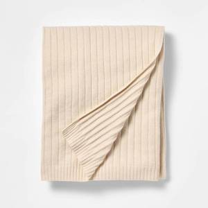 lot 9140 image: 50x60 Casual Mixed Rib Throw Blanket Beige - Threshold designed with Studio McGee - Retail $30