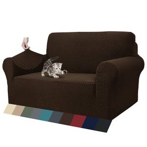 lot 9003 image: ZNSAYOTX 1 Piece Jacquard Couch Covers for 2 Cushion Couch High Stretch Loveseat Slipcover for Pets Dogs Anti Slip Love Seat Sofa Slipcover Furniture Protector (Loveseat, Dark Coffee) - Retail $34