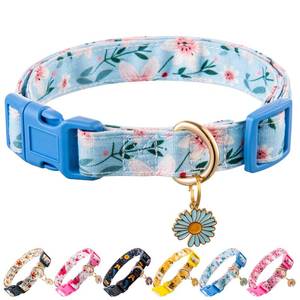 lot 9032 image: Raisingwell Cotton Dog Collar Light Pink Flower Pattern for Boys and Girls Cute Dog Collars Summer Fall Gift Adjustable for Medium to Large Breed Dogs (M)