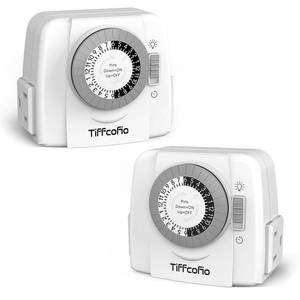lot 15464 image: TiFFCOFiO Indoor Mechanical Outlet Timer, 3 Prong Timers for Electrical Outlets, 24-Hour Programmable Plug in Light Timer, ETL Listed (2 Outlets, 2 Packs)