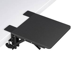 lot 15475 image: BONTEC Ergonomics Desk Extender Tray, 27.2x9.5 Inch Table Mount Arm Rest Shelf, 90° Foldable Keyboard Tray Platform, Clamp on Computer Arm Rest for Desk, Suitable for Office Desks, Black - Retail $80