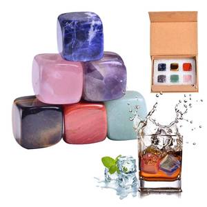 lot 15479 image: AMOYSTONE Whiskey Stones Set Reusable Ice Cube Stones Tiny Healing Crystal 0.8 Chilling Rocks Gift for Man Set of 6-missing one stone