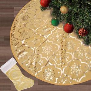 lot 15484 image: Flash World 52 Inch Large Christmas Tree Skirt Xmas Soft Cover Mat Decor Snowflake Collar Farmhouse Tree Skirt for Holiday Ornaments Party Home Indoor Decorations (Yellow, 52inch)