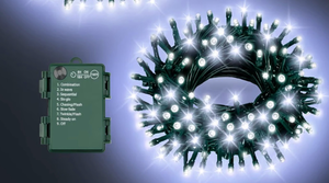 lot 15495 image: White Christmas Lights Outdoor Battery Operated String Lights Total 100LED 33Ft with Timer 8 Modes 16.4FtWaterproof Outdoor Indoor for Christmas Decor, Cold White