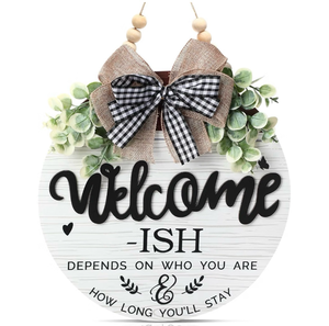 lot 15500 image: 3D Welcome Sign for Front Door- Funny Welcome-ish Wreaths Farmhouse Door Sign for Front Porch Decor, Wooden Door Decorations outdoor Hanging Home Signs-black