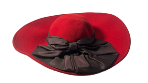 lot 15513 image: Dobbs Red Felt Wide-Brim Hat with Black Bow 100% Wool
