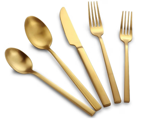 lot 15523 image: Matte Gold Silverware Set Cuboid Handle 20 Pieces Service for 4Flatware Serving Set, Cutlery Set, Home Hotel Wedding Housewarming Gift, Dishwasher Safe