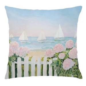 lot 15548 image: BUJSP Pastel Hydrangea Floral Coastal Sailboat Pillow Cover 18x18 Double-Sided, Coastal Grandma Decor, Preppy Beach Nautical Decorative Throw Pillow Cover for Couch Bed Girls Bedroom Dorm Apartment