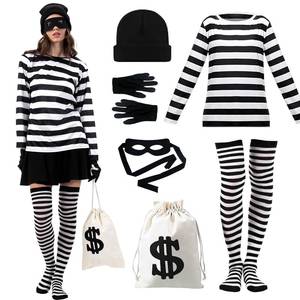 lot 9119 image: AJDSK Halloween Women Robber Costume Set 6pcs Burglar Costume for Women - Cosplay Thief Accessories for Halloween Party (L)