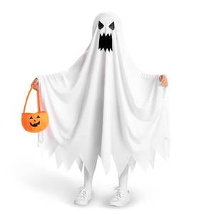 lot 9124 image: Spooktacular Creations Kids Ghost Costume, Halloween Ghost Costume, White Angry Tattered Costumes with Pumpkin Bag (Large(10-12 yrs))