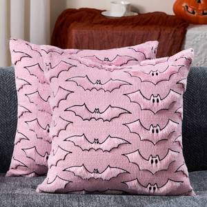 lot 9126 image: DFXSZ Halloween Pillow Covers 18x18 inch Set of 2 Black Bat with White Eyes Throw Pillow Cases Soft Plush Faux Fur Wool Couch Cushion Case for Chair Sofa Bedroom Living Room Home Decor PTK059B18