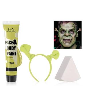 lot 9129 image: PASNOWFU Halloween Makeup Kit for Shrek, Water-Based Non-Toxic Face Paint Set with Headband, Ogre Green Face Paint for Halloween Cosplay SFX Makeup, Costume Parties, Theatre, Stage Shows