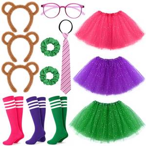 lot 9130 image: JcHrmers 13 Pcs Halloween Chipmunk Costumes for Women Include Ears Headbands,Knee Socks,Tutu Skirts,Glasses,Tie and Hair Bands for Team Dress Up - Retail $26
