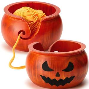 lot 9144 image: Sieral 2 Pcs Christmas Wooden Yarn Bowl Holder, Pumpkin Decoration Yarn Bowl for Crocheting 6.5 x 6.5 x 3.9 Inch Craft Knitting Bowl Crochet Yarn Holder for Handmade Crocheting Winter Mothers Gift