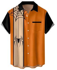 lot 9152 image: Halloween Shirts for Men Short Sleeve Spider Printed Funky Shirt Casual Button Down Aloha Shirts Size M - Retail $24