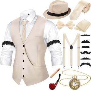 lot 9158 image: Neer 1920s Mens Costume Accessories Outfit M Beige - Retail $44