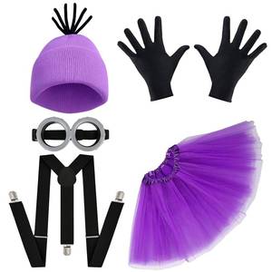 lot 10179 image: rasaro Purple Costume Accessories Set for Women (Beanie Hat, Tutu Skirt, Goggles, Suspenders & Black Gloves) Fun Halloween Cosplay Party Outfit