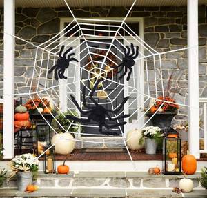 lot 10187 image: Qibote Mega Fake Spider Web White Halloween Halloween Outdoor Cobwebs Decorations,with 3 Big Spiders- Outdoor Yard Haunted House Party Decor Supplies