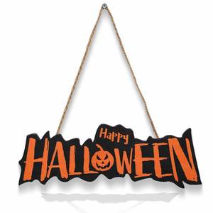lot 10192 image: Dosminer Happy Halloween Door Welcome Sign Small Door Hanging Sign, Pumpkin Halloween Themed Wooden Door Hanging Decor Wall Sign Plaque for Home Party Decorations