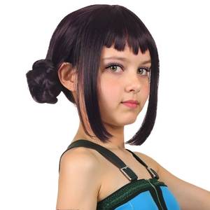 lot 10194 image: FantaLook Short Black Purple Cosplay Wig with 2 Buns for Halloween Party Costume (Small Size)