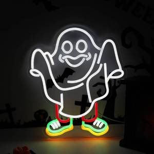 lot 10200 image: Ghost Neon Sign for Halloween Party Decor,Halloween Neon Sign Dimmable LED Neon Light Sign for Playroom Light Man Cave Game Room Bar Halloween Gifts