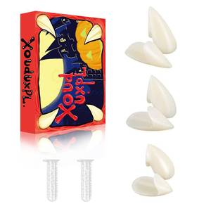 lot 10202 image: Xouduxpl Vampire Teeth, Vampire Fangs Fake Teeth 3 Pairs, Werewolf Fangs Halloween Party Cosplay Props Dentures, Halloween Costumes Decorations Party Favors Masquerade Accessories for Adult Women Girl