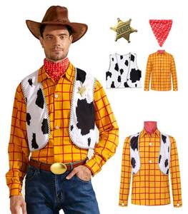 lot 10211 image: xianhsuxo Mens Western Cowboy Sheriff Costume Button Down Adults Fancy Striped Shirt Kit (Yellow, M)no hat