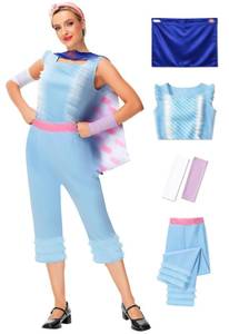 lot 10220 image: Deerose Womens Halloween Costume Bo Miss Peep Clothing Set Toy Lamb Chops Blue Cosplay with Cape XL