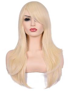 lot 10230 image: morvally 23 inches Long Curly Wig Big Wave Heat Resistant Synthetic Hair with Bangs for Cosplay Costume Halloween Party (613# Light Blonde)