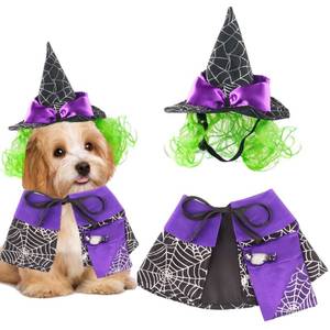 lot 10233 image: ADOGGYGO Halloween Dog Witch Costume, Purple Witch Wig Hat and Cape Set