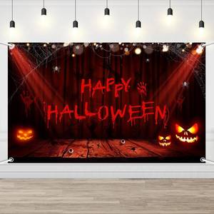 lot 10234 image: AIBIIN Halloween Photography Backdrop Handprint Bloodstain Happy Halloween Party Decoration Scary Pumpkin Background Banner Photo Props 70.8x43.3inch