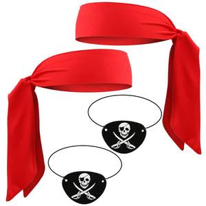 lot 10236 image: Scotamalone Halloweens Pirate-Accessories Pirate-Party Favors Supplies for Men Women Includes Two Red Piratehead Bandana And Two Black Pirate-Eye Patches