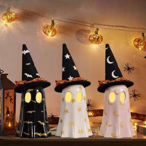 lot 10243 image: DAZONGE Set of 3 Halloween Ceramic Ghost Halloween Decorations Indoor