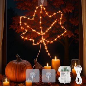 lot 10247 image: YOUNGAR Thanksgiving Window Lights,75Led BatteryUSB Operated Pumpkin for Fall Decor, 8Modes Timer for Home Indoor, Autumn, Glass Wall,Porch,Outdoor Decor