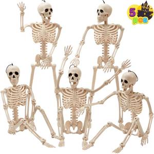lot 10250 image: JOYIN 5 PCS Posable Halloween Skeleton Decor 16 Inches, Full Body Posable Joints Hanging Skeletons for Halloween Decorations, Graveyard Props, Haunted House Accessories, Spooky Scene Party Favors