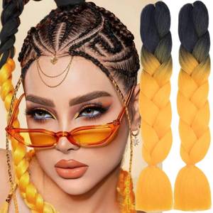 lot 10267 image: 2 Pcs Black to Orange Ombre Braiding Hair Extensions for Women 24 Inch Jumbo High Temperature Synthetic Braiding Hair Pre stretched Fiber Twist Crochet Hair for Autumn Thanksgiving Day Makeup Party