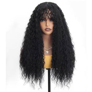 lot 10269 image: HiTuMyPi Black Curly Wig with Bangs Curly Wig for Women Long Natural Black Curly Wigs Skin-friendly Synthetic Fibersc for Daily Festival Holiday Use Long Curly Wig 26INCH