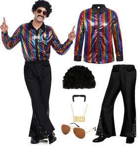 lot 10275 image: Bordazor Mens 70s Disco Shirt Outfit Men Sequin Metallic Long Sleeve Button Shirts Disco Outfits Party Halloween(colorful,X-Large)