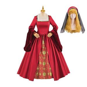 lot 10276 image: Tudor Queen Anne Boleyn Costume Dress Renaissance Elizabethan Tudor Costume Women Ball Gown with Headpiece (Red, M) - Retail $50
