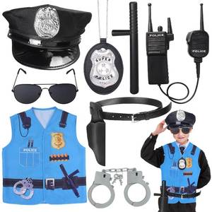 lot 10279 image: Kyson 8Pcs Police Costume Kit for Boys Police Officer Cop Dress Up Accessories Halloween Career Day (Blue)