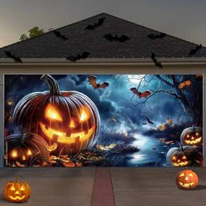 lot 10282 image: IMISHM 7 x 16ft Pumpkin Halloween Garage Door Decorations Large Halloween Garage Door Cover Moonlight Pumpkin Backdrop Garage Hanging Banner for Halloween Indoor Outdoor Decorations