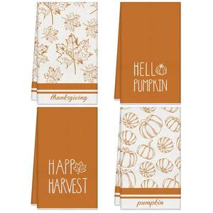 lot 10288 image: Macarrie 3Pcs Fall Kitchen Towels 18 x 26 Inch Thanksgiving Hand Towels Hello Pumpkin Hand Dish Autumn Maple Leaves Happy Harvest Decoration for Thanksgiving Farmhouse Bathroom Housewarming Gift