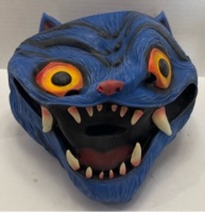 lot 10291 image: Blue Monster Cat Head Mask Creature with Orange Eyes