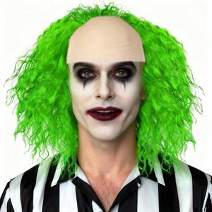 lot 10307 image: Borbilyn Green Wig with Bald Cap Clown Short Curly Afro Green Ombre Wavy Party Cosplay Costume Wigs Halloween Men Women (Short Neon Green)