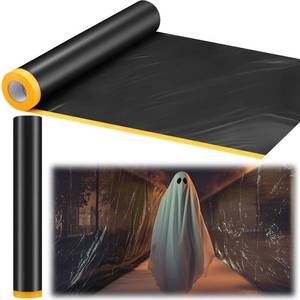 lot 10309 image: MotiMind 2 Rolls Halloween Black Plastic Sheeting 10 x 65 ft Halloween Tarp