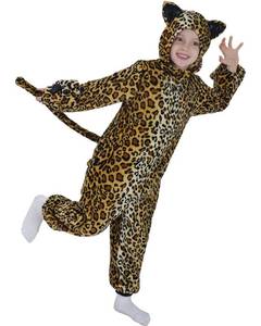 lot 10313 image: Wizland Flannel Cheetah Costume Kids Fun Onesie Leopard Costume Girls Onepiece Cat Coustume with Detachable Tail for Thanksgiving Halloween 12-14