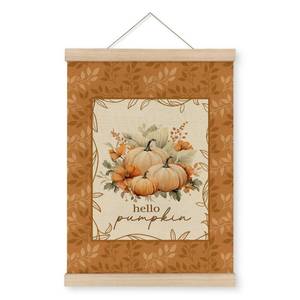 lot 10320 image: MAQIKA Hello Pumpkin Poster Framed with Wood Hanger, Vintage Fall Wall Art, Pumpkin Hanging Wall Decor, Fall Leaves Wall Decor, Autumn Harvest Canvas Wall Art Prints for Bedroom 12x16 inch
