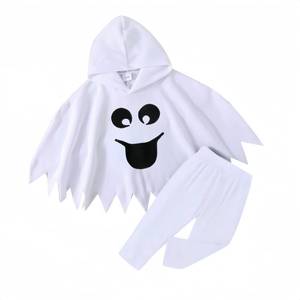 lot 10323 image: Noubeau Toddler Baby Boys Girls Halloween Costume White Ghost Cloak Hooded Top Black Long Pants Fancy Dress Cosplay Clothes (White-1,3-4 Years