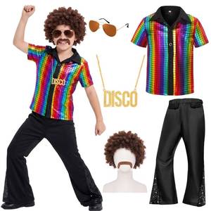 lot 10325 image: Bordazor Kids Disco Costume Sequins Shirts for Boys 6PCS Kids 60s 70s Disco Costume for Halloween Party Dress Up