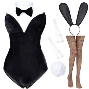 lot 10333 image: AiMiNa Anime Womens Bunny Girl Costume One Piece Bodysuit Halloween Cosplay Catsuit Bunny Headband Stockings Set(Black XS)